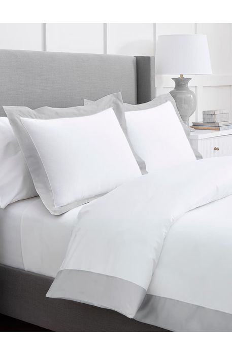 Boll & Branch Colorblock 300 Thread Count Organic Cotton Duvet Cover in White/Pewter