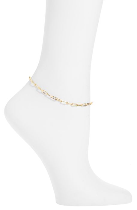 Argento Vivo Sterling Silver Paper Clip Chain Anklet in Gold
