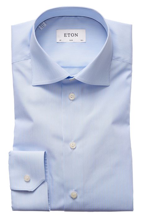 Eton Slim Fit Stripe Dress Shirt in Light Blue/White