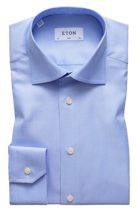 Eton Slim Fit Houndstooth Dress Shirt in Light Blue