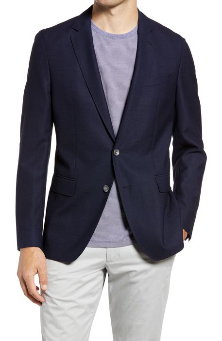 BOSS Hartley Classic Fit Solid Wool Blazer in Dark Blue
