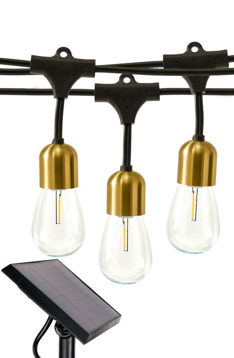 Brightech Glow Solar Hanging Bulb LED String Lights in Brass