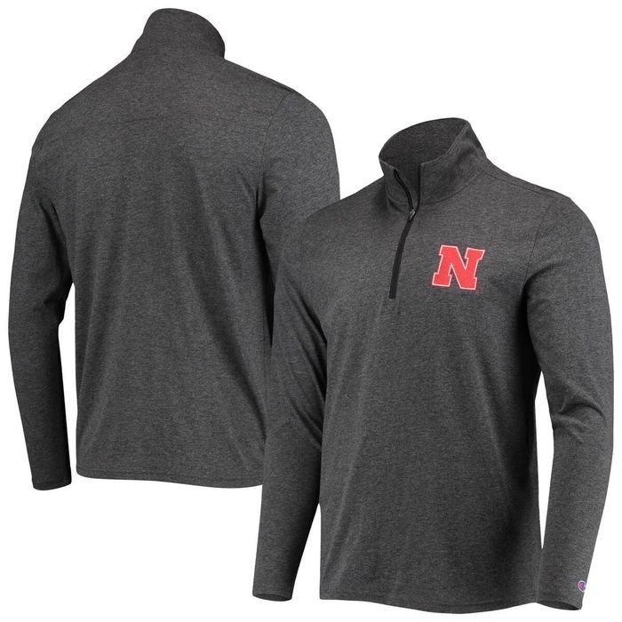 Men's Champion Heathered Black Nebraska Huskers Field Day Team Quarter-Zip Jacket in Heather Black
