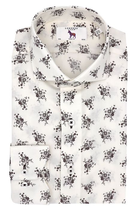 Lorenzo Uomo Men's Trim Fit Floral Print Dress Shirt in White/Burg