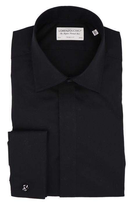 Lorenzo Uomo Trim Fit Solid Dress Shirt in Black