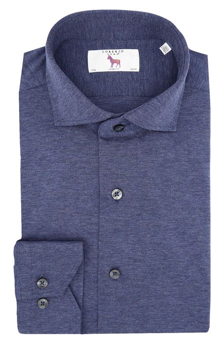 Lorenzo Uomo Men's Trim Fit Knit Denim Dress Shirt