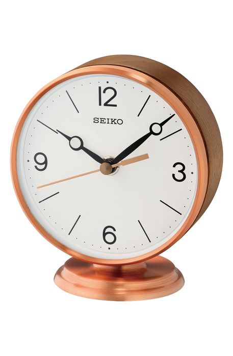 Seiko Braxton Table Clock in Rose Gold And Brown