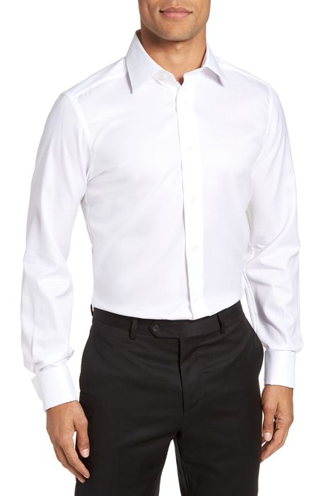 David Donahue Trim Fit Solid French Cuff Tuxedo Shirt in White