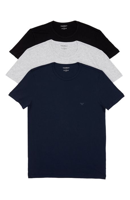 Emporio Armani 3-Pack Assorted Cotton Crewneck T-Shirts in Gray/Black/Navy