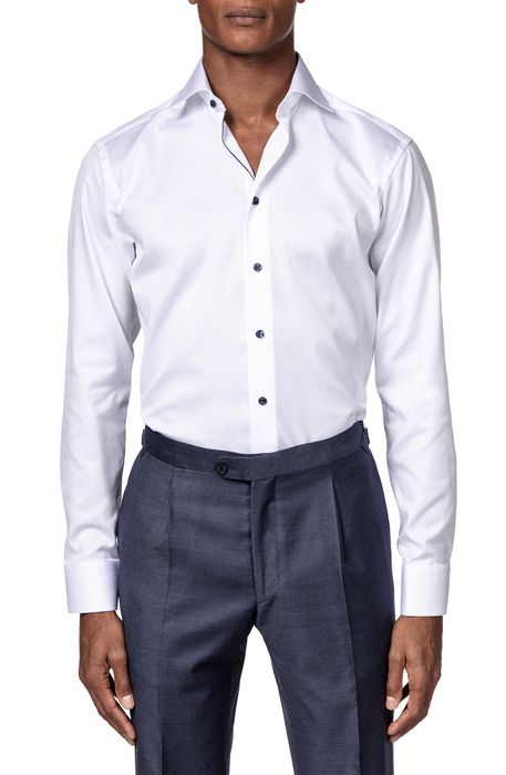 Eton Slim Fit Twill Dress Shirt with Blue Details in White/Navy
