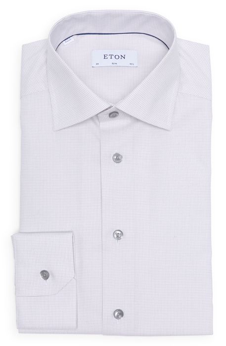 Eton Slim Fit Micro Check Crease Resistant Dress Shirt in Light Pastel Gray