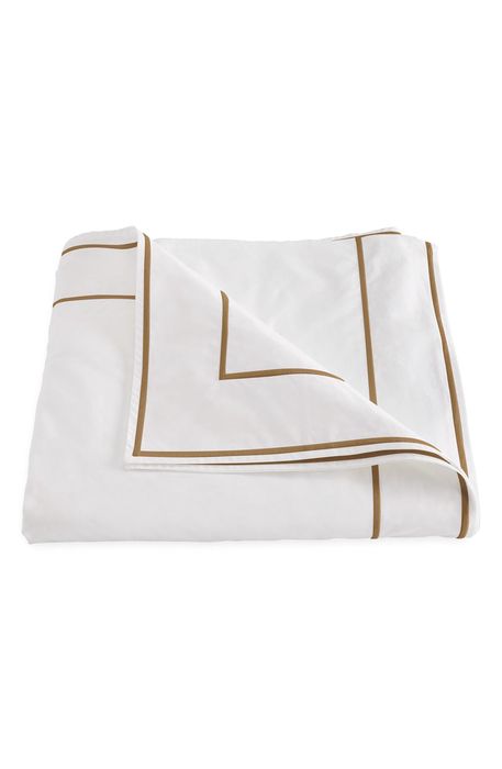 Matouk Ansonia Cotton Percale Duvet Cover in White/Bronze