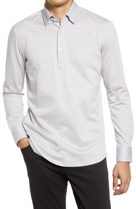 BOSS Hank Slim Fit Henley Dress Polo in Light/Pastel Grey