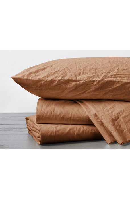 Coyuchi Crinkled Organic Cotton Percale Duvet Cover in Ginger
