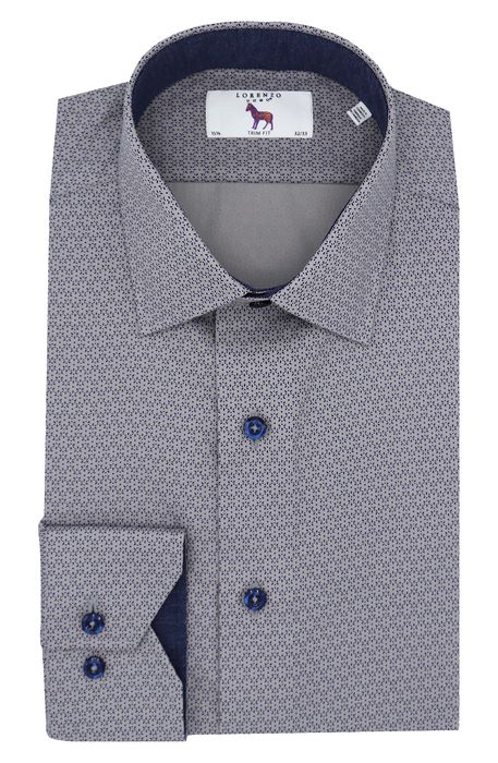 Lorenzo Uomo Men's Trim Fit Print Dress Shirt in Grey/Blue