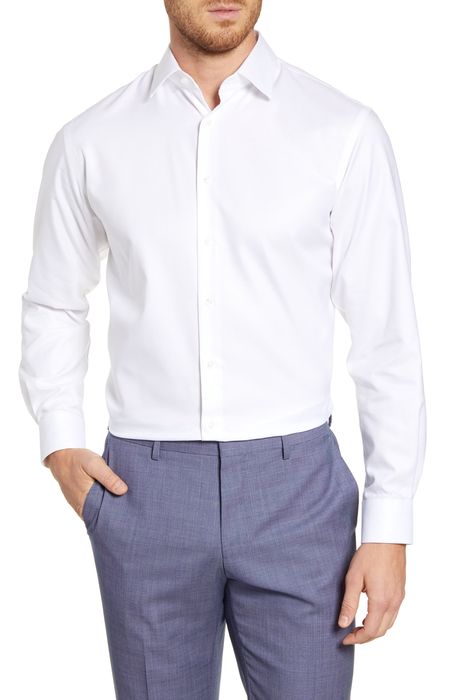 Nordstrom Traditional Fit Non-Iron Solid Stretch Dress Shirt in White