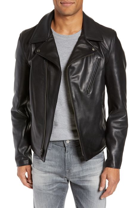 Schott NYC Waxy Cowhide Leather Moto Jacket in Black
