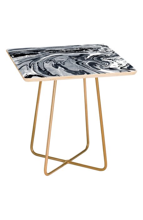Deny Designs Marble Monochrome Side Table in Monochrome Black