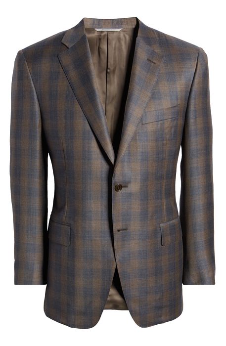 Canali Sienna Soft Classic Fit Plaid Wool Sport Coat in Brown