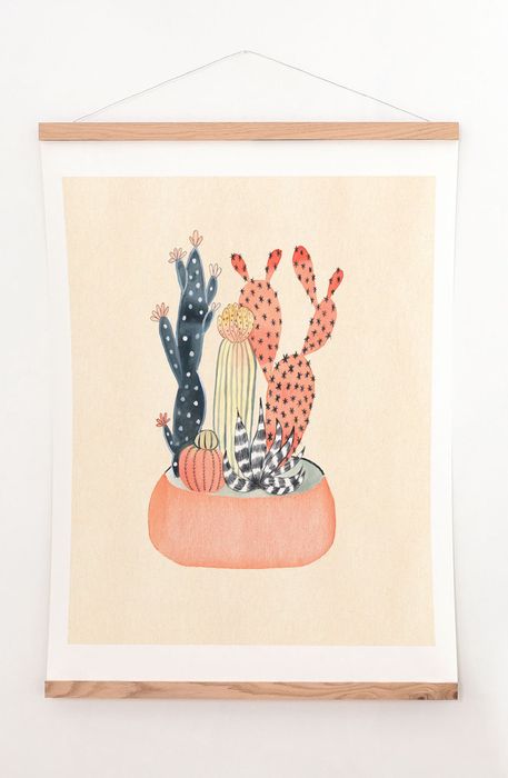 Deny Designs Cactus Print & Oak Hanger in Multi