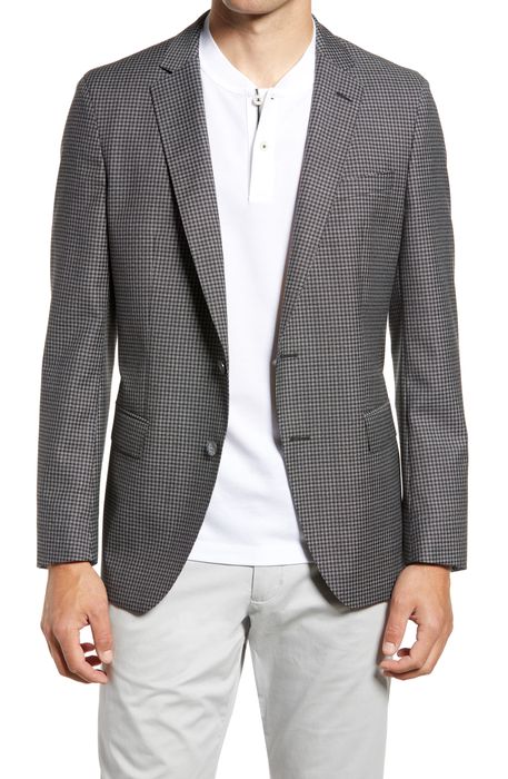 BOSS Hartley Classic Fit Check Wool Sport Coat in Black