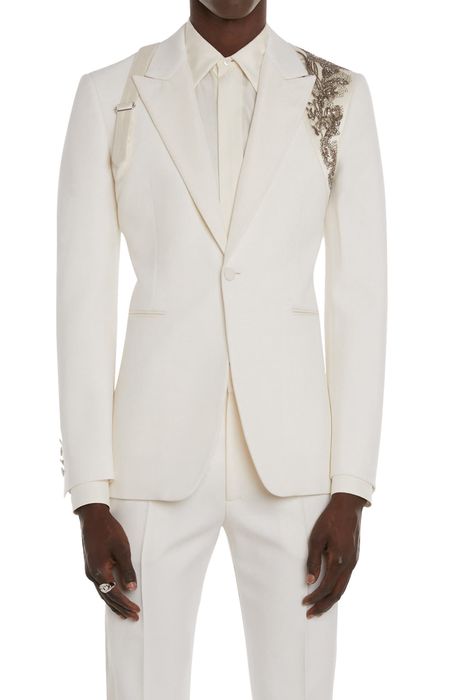 Alexander McQueen Beaded Harness Wool Tuxedo Jacket in Ivory