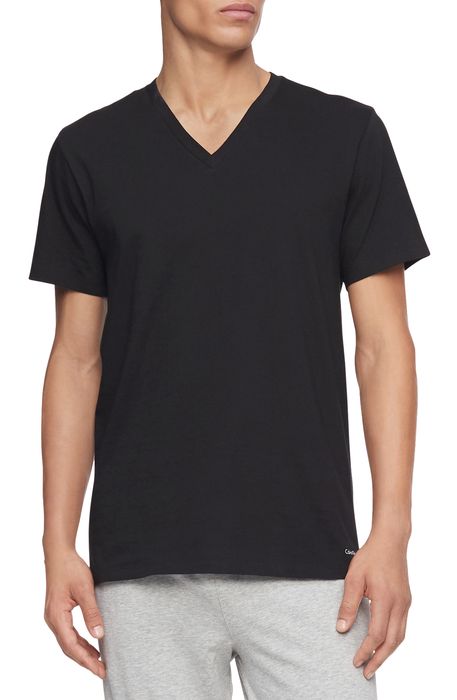 Calvin Klein 3-Pack Cotton V-Neck T-Shirt in Black