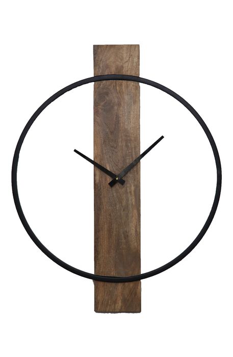Renwil Pearl Wall Clock in Natural Wood Black