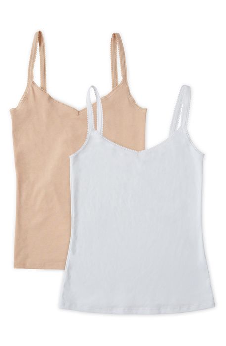 On Gossamer 2-Pack Cabana Cotton Reversible Camisoles in Champagne/White