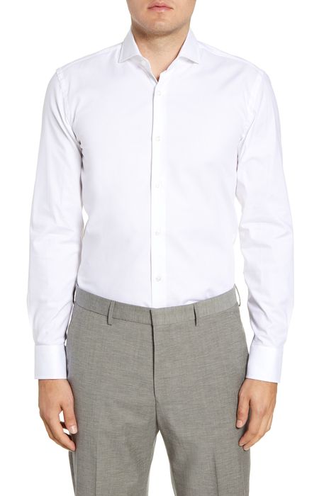 BOSS Slim Fit Solid Stretch Cotton Dress Shirt in White