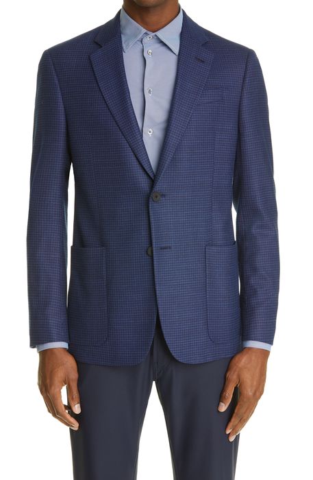 Emporio Armani Step Weave Stretch Wool Travel Sport Coat in Blue