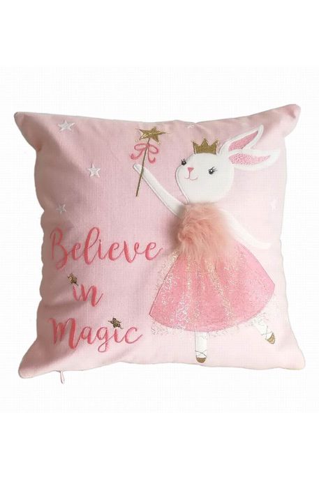 MON AMI Believe Faux Fur Trim Decorative Pillow in Pink