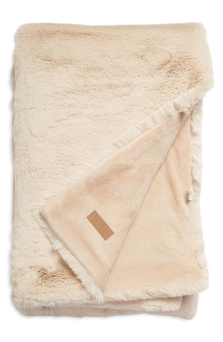 UnHide The Marshmallow 2.0 Medium Faux Fur Throw Blanket in Beige Bear