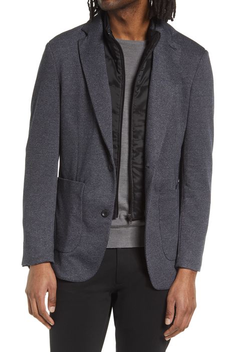 Nordstrom Tech-Smart Trim Fit Blazer with Removable Bib in Charcoal Micro Houndstooth
