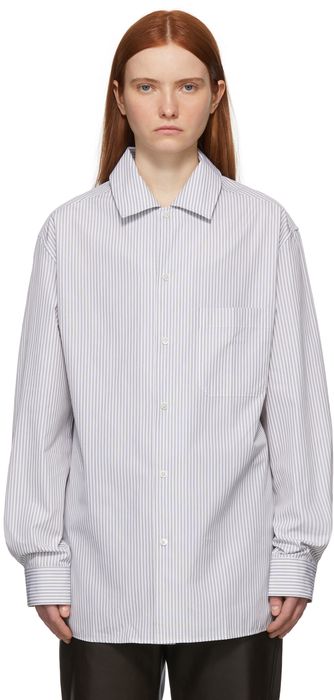 Lemaire White Striped Convertible Collar Shirt