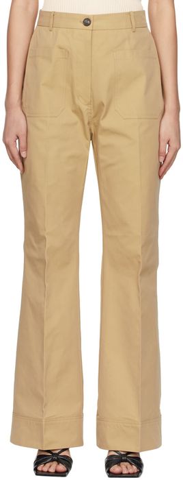 DRAE Beige Cotton Patch Pocket Flared Trousers