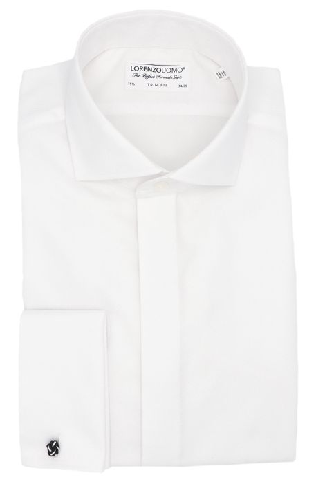 Lorenzo Uomo Trim Fit Diamond Pattern Dress Shirt in White