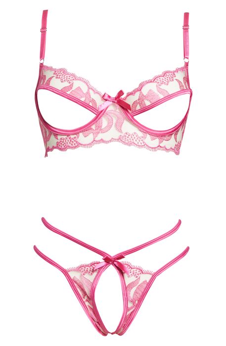 Roma Confidential Open Cup Underwire Bra and Open Gusset Thong Set in Pink
