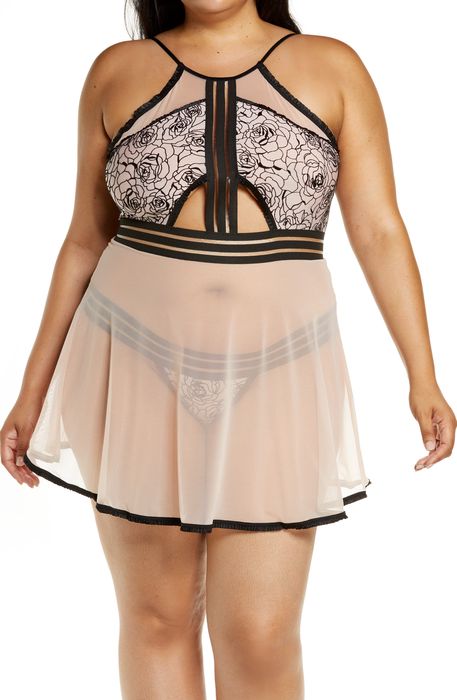 Coquette Babydoll Chemise & Thong Set in Pink