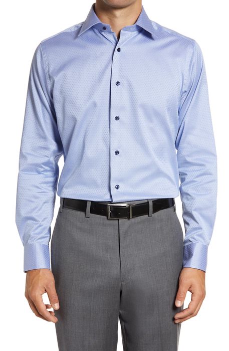 David Donahue Trim Fit Geometric Dress Shirt in Blue