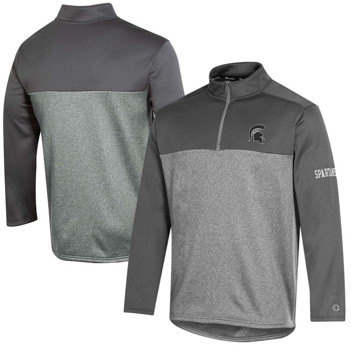 Men's Champion Green Michigan State Spartans Gameday Quarter-Zip Jacket in Charcoal
