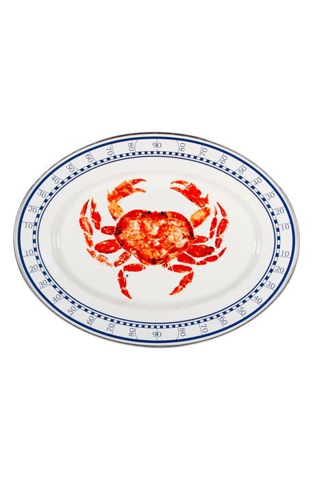 Golden Rabbit Enamelware Crab House Oval Platter in White