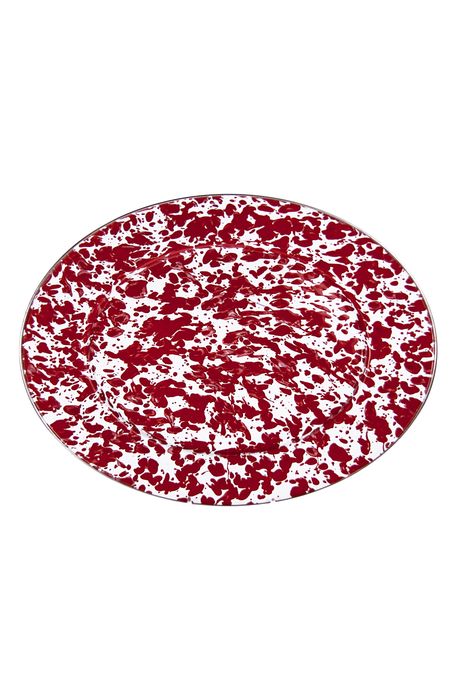 Golden Rabbit Enamelware Oval Serving Platter in Red Swirl