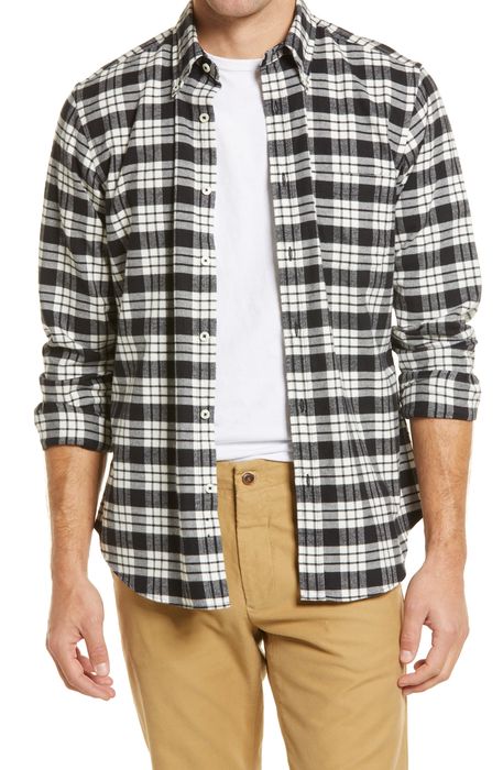 Brooks Brothers Regent Fit Plaid Flannel Button-Down Shirt in Whiteblk