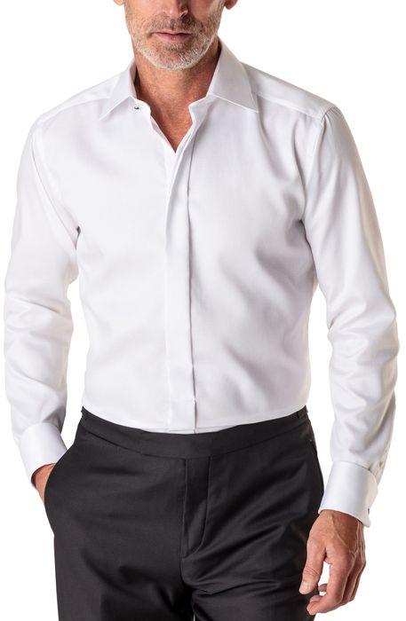 Eton Slim Fit Diamond Weave Tuxedo Shirt in White
