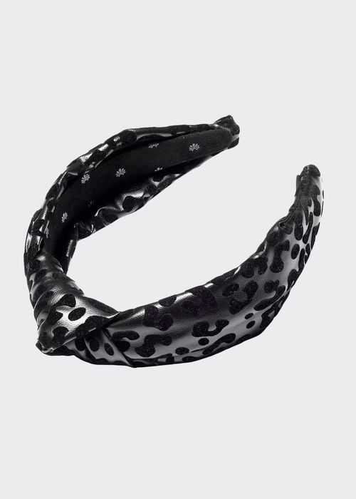 Leopard-Print Faux-Leather Knotted Headband