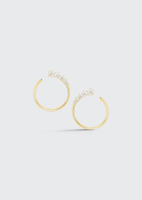 Gold Prive On Ear Diamond Hoops w/ Graduated Prong Set Diamonds 0.70 ct. Diamond