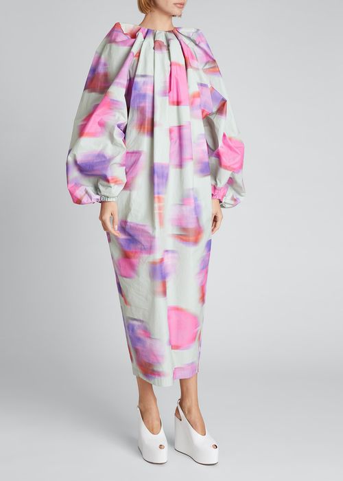 Blurred Flora-Print Cocoon Dress