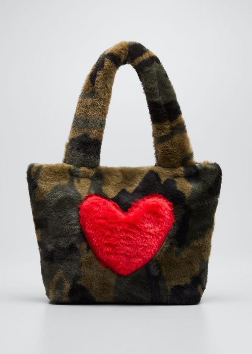 Girl's Camo-Print Heart Faux-Fur Tote Bag
