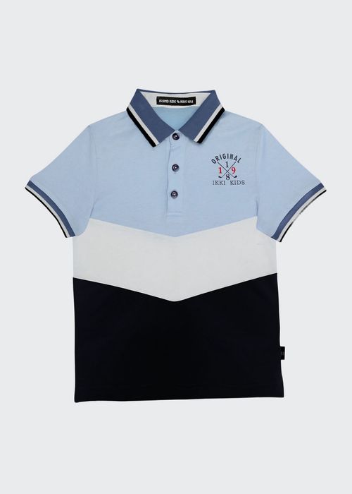Boy's Embroidered Logo Colorblock Polo Shirt, Size 4-12